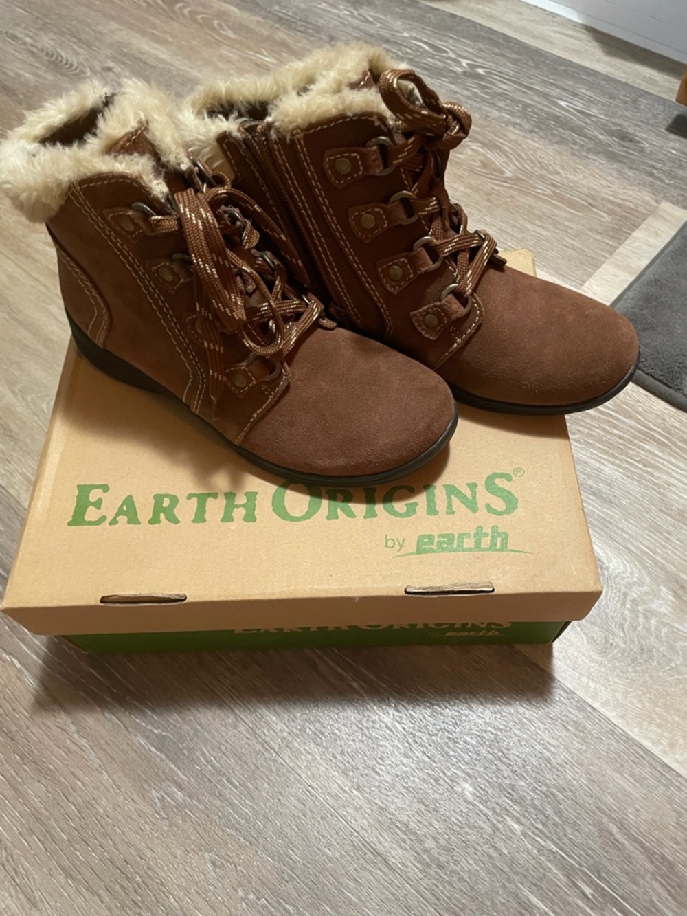Earth Origins Brown Faux-Fur Lace-Up Winter Boots
